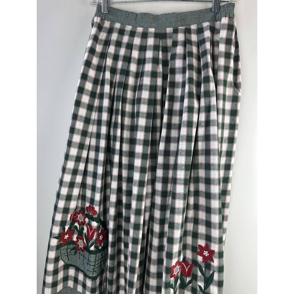 Perry Landhaus Pleated Maxi Skirt German Green Gingham Plaid Country Prairie 38 - Picture 4 of 16